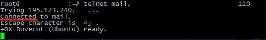Тестирование портов почтового сервера утилитой telnet