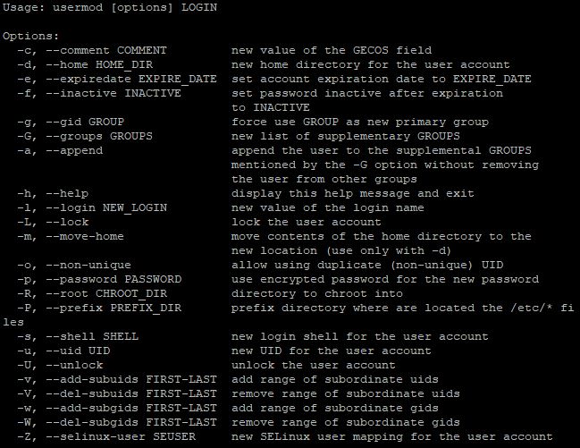 Справка утилиты для управления пользователями Linux